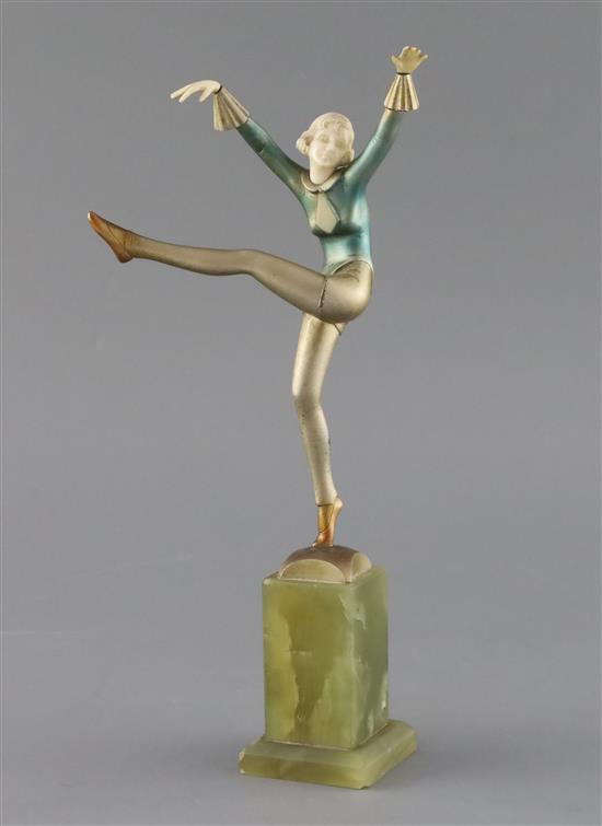 An Art Deco cold painted bronze and ivory figure, by Dakon, H. 27.5cm